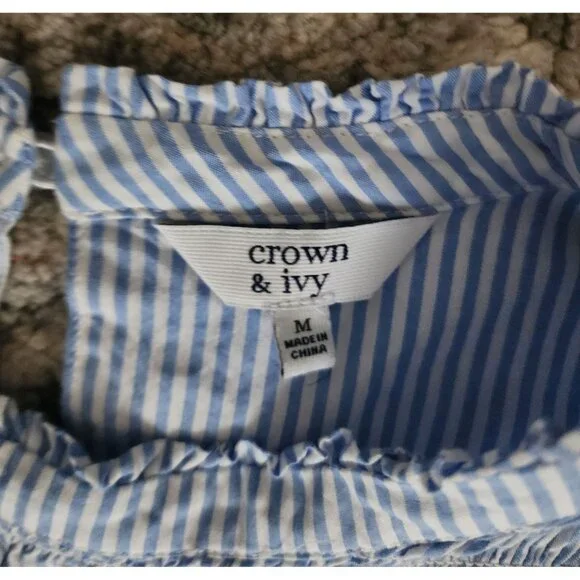 Crown & Ivy Blue White Striped Smocked Sleeveless Mini Shift Dress Women's M - Picture 5 of 6